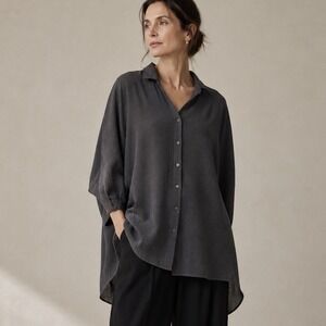 Banana Blue Australia Blue Micro Gingham Oversized Tunic Shirt Small‎ Lagenlook